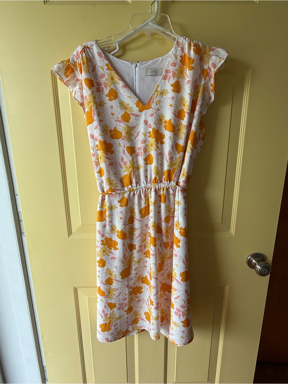 LOFT White Floral Dress with Yellow Accents